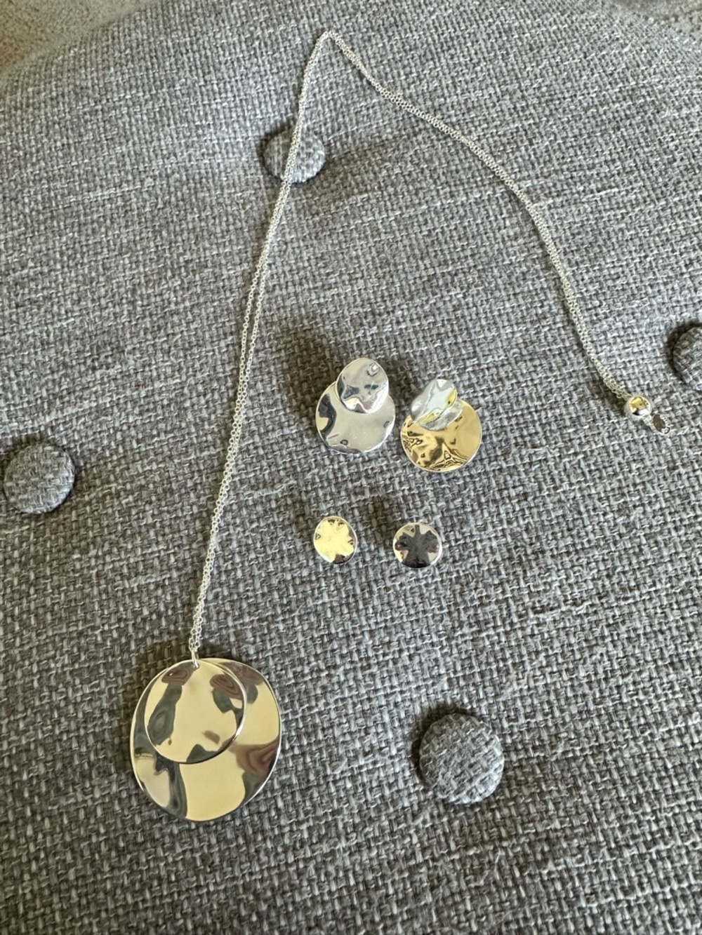 Gorjana Polished Silver Chloe Disc Necklace with Two Pairs of Earrings